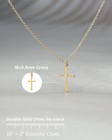Annika Bella Gold Cross Necklace, 16-18 Inches Gold Chain, Womens Small Simple Cross Pendant Necklaces, Faith Gift for Her, Christian Jewelry (Gold)