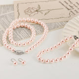 AOOVOO Pink Pearl Necklace Set for Women, 8mm Round Shell Pearl Includes Stunning Bracelet and Dangle Earrings 3 Piece Jewelry, Birthday Wedding Gifts for Her
