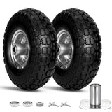 4.10/3.50-4 Flat Free Tire Wheels 10 Inch, (2 PICK) Solid Rubber Puncture Proof Airless Wheels with 5/8" Bearings 2.2" Offset Hub for Hand Truck, Dolly Gorilla Cart, Wheelbarrow, Outdoor Utility Cart