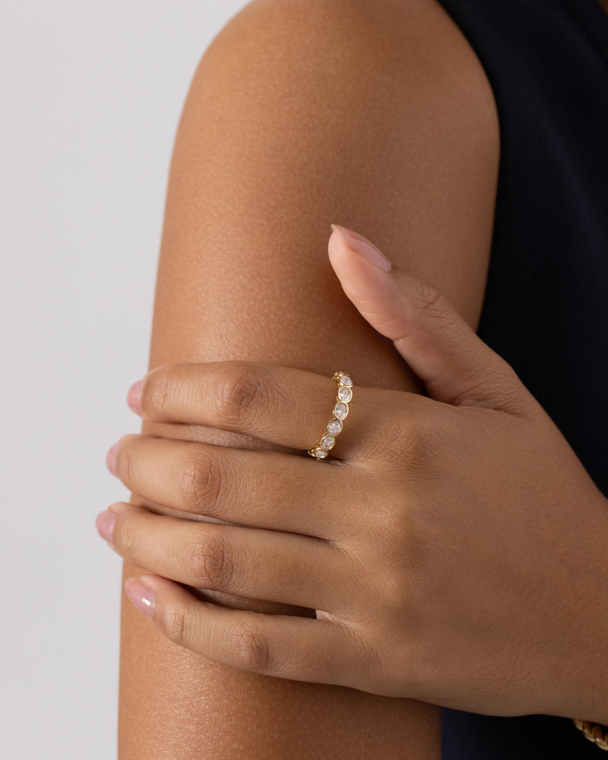 PAVOI 14K Yellow Gold Plated Oval Eternity Band for Women - Oval Cubic Zirconia Rings for Women - Stackable Wedding Band for Brides - Promise Eternity Ring Jewelry Gifts - Size 7