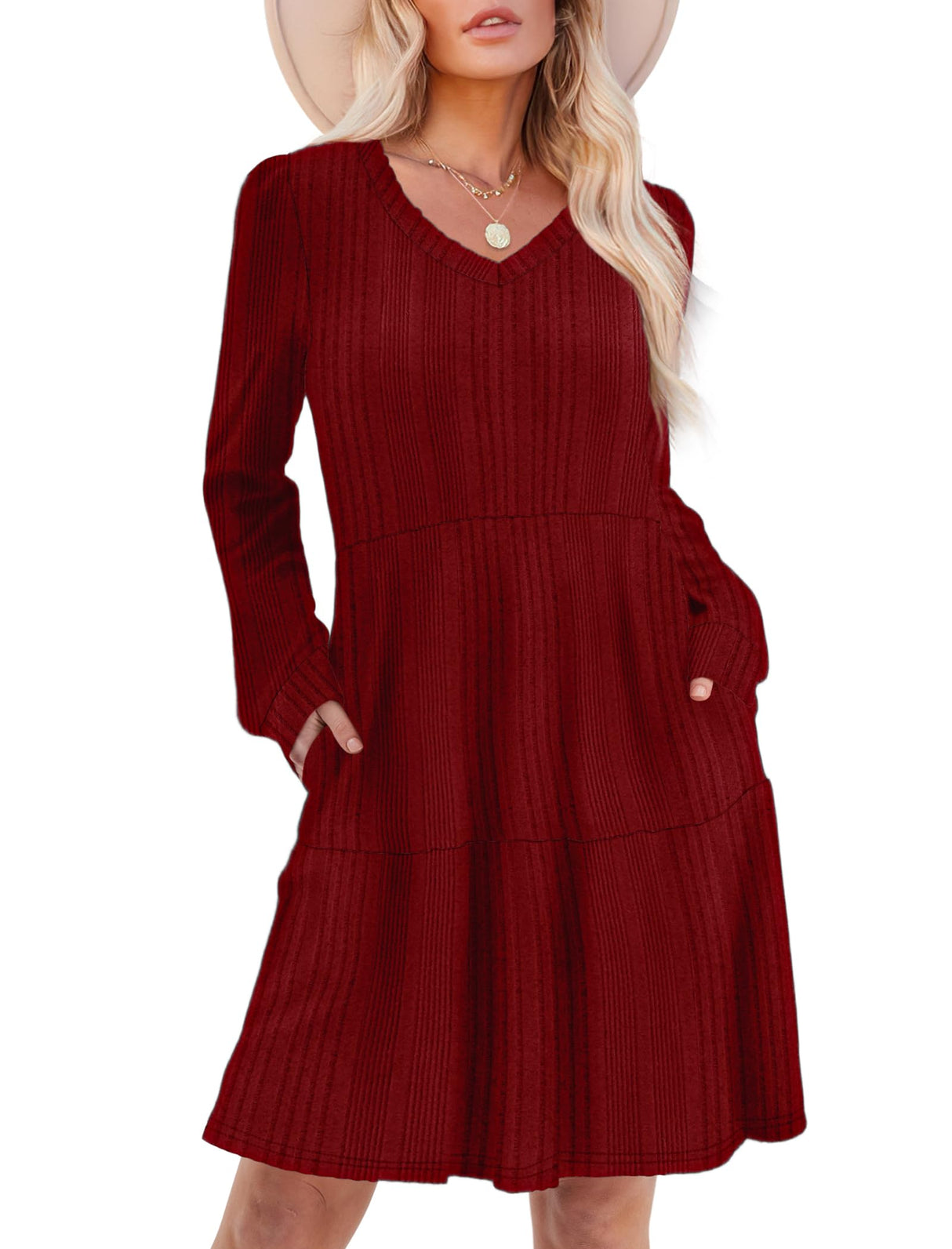 Sampeel Holiday Dresses for Women Elegant Sweater Party Dress Christmas Outfits 2025 Red L