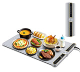Warming Mat for Food, 24"x15" Food Warmer with 9-Temperature Adjustable, 1-6H Timer Electric Warming Tray Heat 6 Dishes, Child Lock, 8s Fast Heating, Foldable Food-Grade Silicone