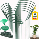 12 Pack Plant Support Stake Peony Cages, 16 Inch Peony Supports for Outdoor Plants, with 15 Pcs Plant Labels, 20 Pcs Plant Clips, 7ft Plant Ties
