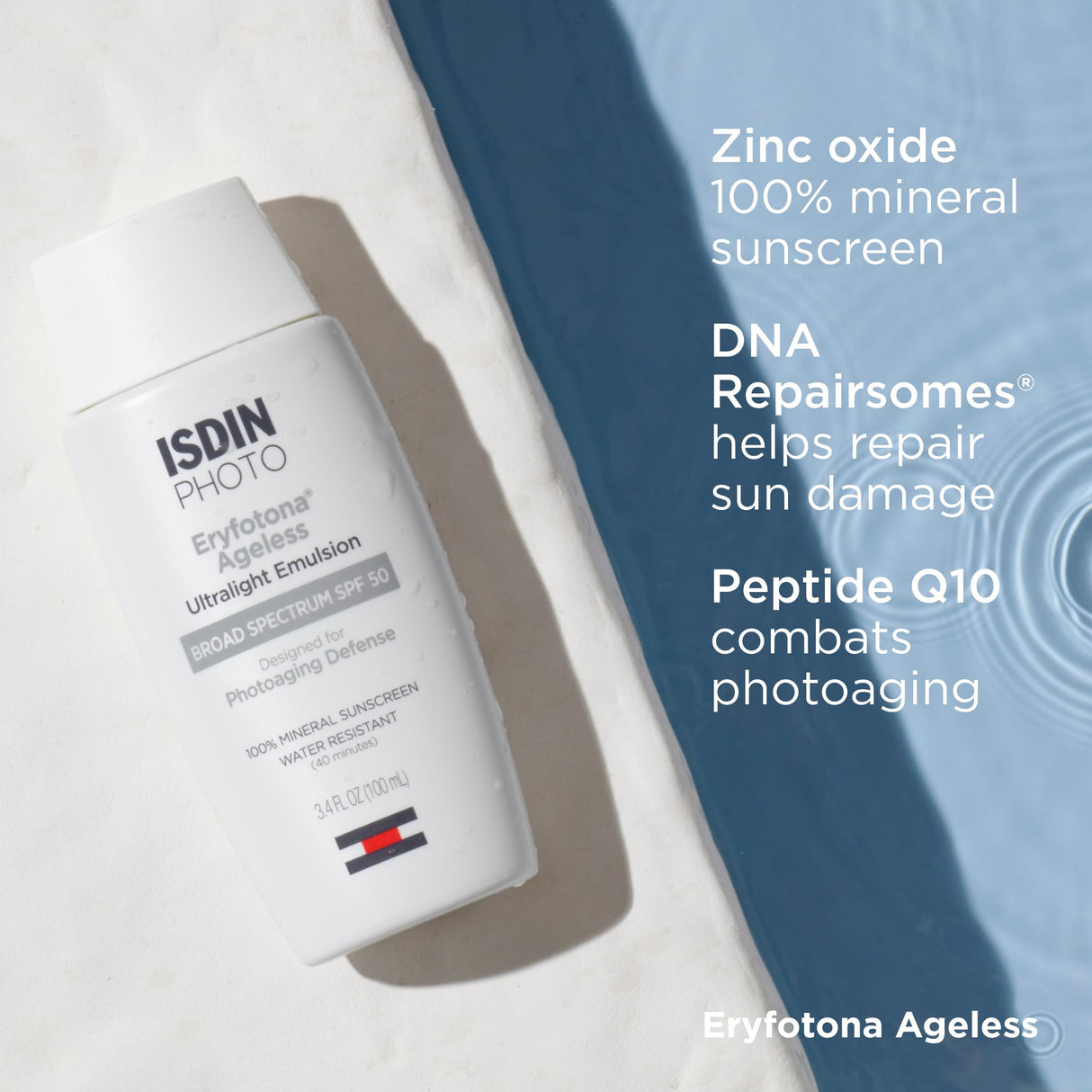 ISDIN Eryfotona Ageless Tinted Mineral Sunscreen for Face, SPF 50 Zinc Oxide Formula Helps Repair Sun Damage, 3.4 Fl.Oz. Travel-Size Tube, Water Resistant and Non-comedogenic