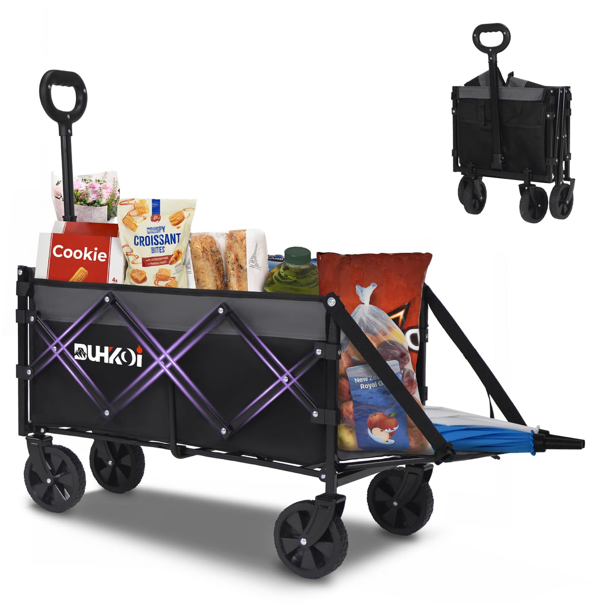 Duhkoi Foldable Wagon with Tailgate,12 lb Lightweight Small Utility Cart