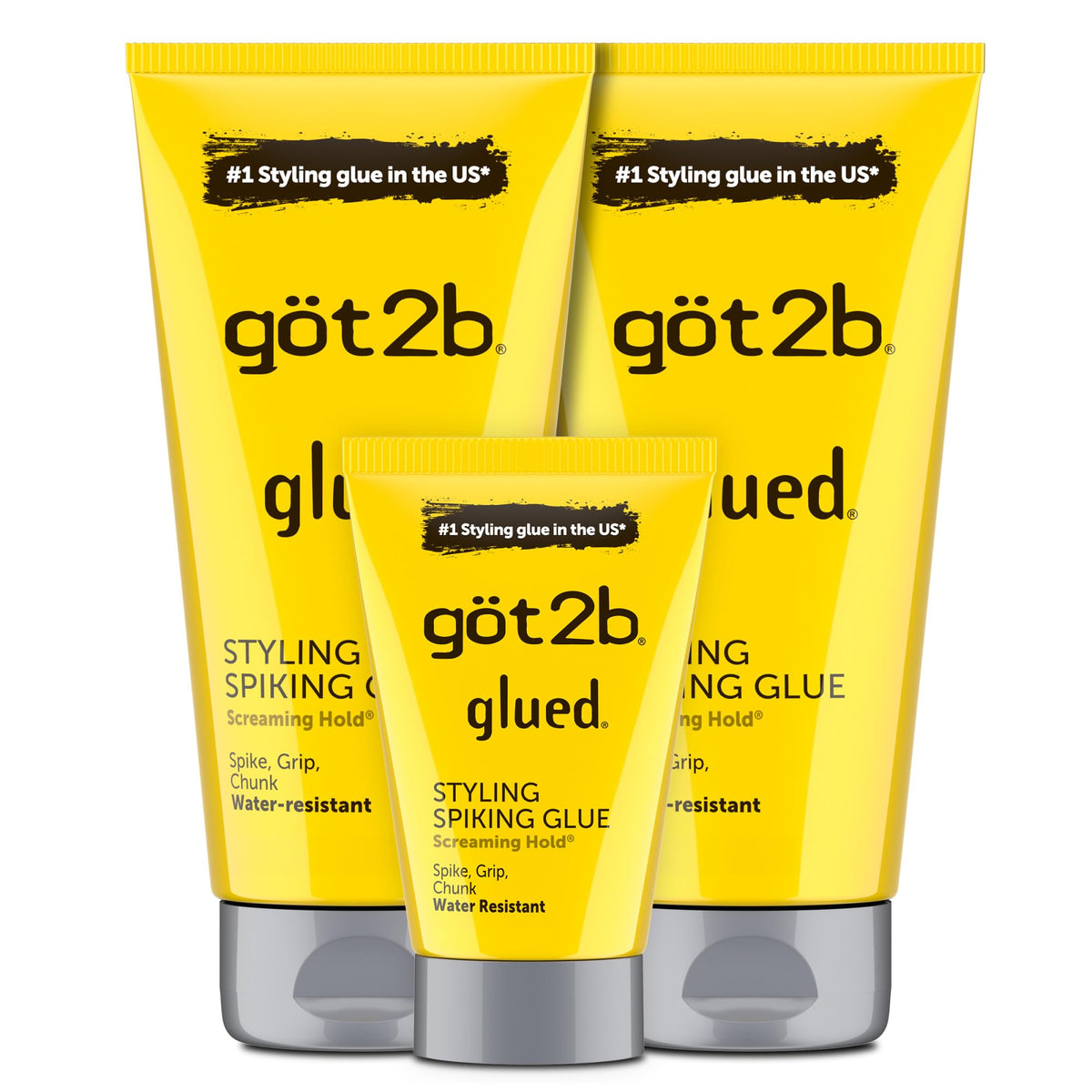 Got2B Glued Styling Spiking Hair Gel, 6 oz tubes - 2 + Travel 1.25 oz tube