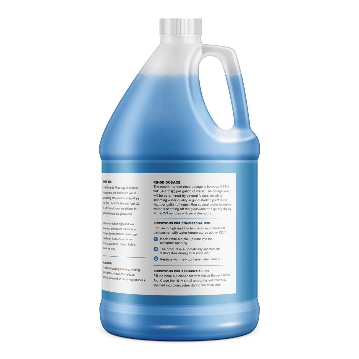 Active Element Dishwasher Rinse Aid - 1 Gallon - Extra Strength – Eliminates Water Spots - Sreak Free Shine - Enhances Drying - Dishwasher Rinse Aid Liquid