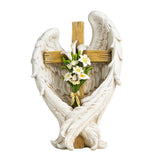 ShineOnAngel 12" Angel Wings Embracing Cross and Calla Lily Garden Statue Memorial Statue