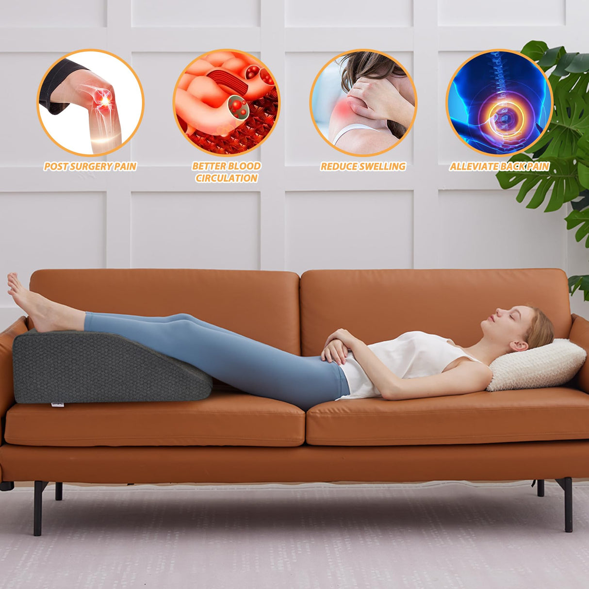 Bedluxe Leg Elevation Pillows, Leg Pillows for Sleeping, Cooling Gel Memory Foam Top, Wedge Pillow for Legs, Leg Wedges for Circulation, Swelling, After Surgery - Removable Cover (10 Inch, Black)