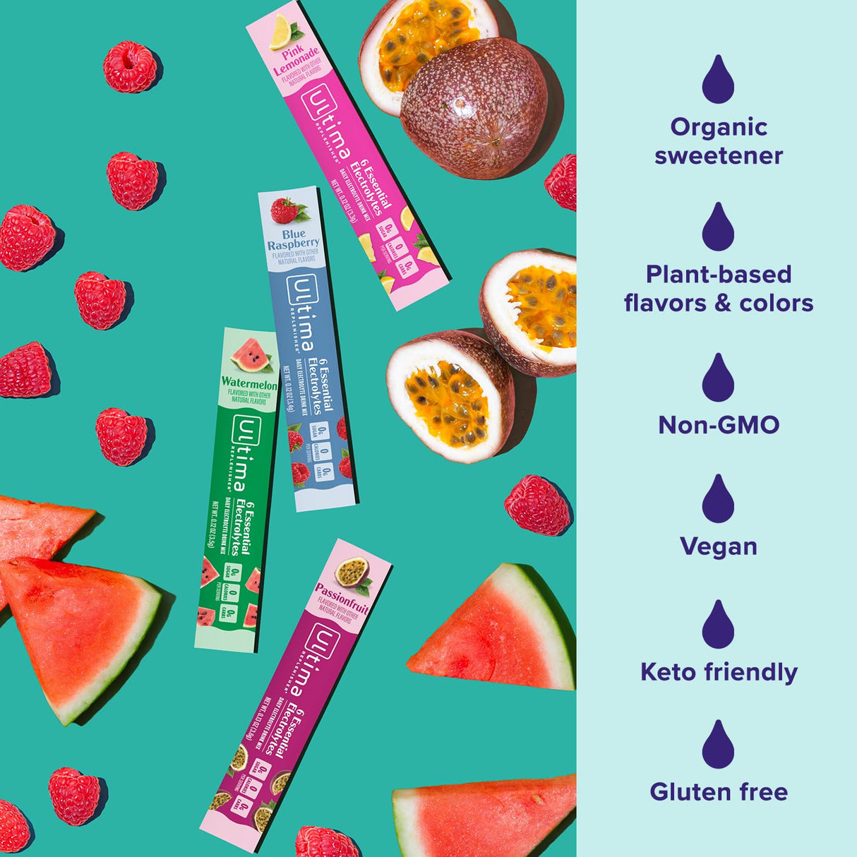 Ultima Replenisher Daily Electrolyte Powder Drink Mix – Sugar Free – Tropical Variety, 20 Stickpacks – Hydration Packets with 6 Electrolytes and Minerals – Keto Friendly, Non-GMO