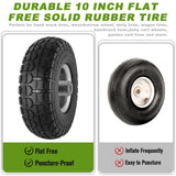 4 Pcs 4.10/3.50-4" Tire and Wheel Flat Free, 10 Inch Solid Rubber Tires with 5/8" Axle Bore Hole, 2.2" Offset Hub for Hand Truck, Wheelbarrow, Gorilla Cart, Garden Wagon Cart, Dolly, Utility Cart