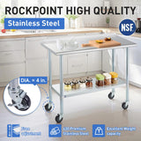 Stainless Steel Table for Prep & Work with Caster & Backsplash 24x72 Inches, NSF Metal Commercial Kitchen Heavy Duty Table with Adjustable Under Shelf and Table Foot for Restaurant, Home and Hotel