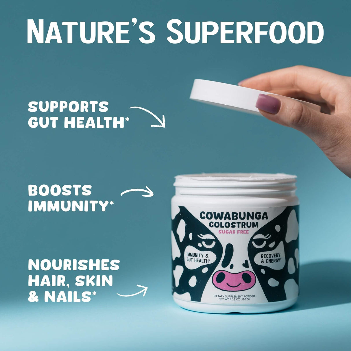 SonoHealth Cowabunga Colostrum - Premium, Pure & Unaltered Colostrum Powder Supplement - for Immune Support, Gut Health, Muscle Recovery & Wellness - Kosher & Halal Certified Calostro