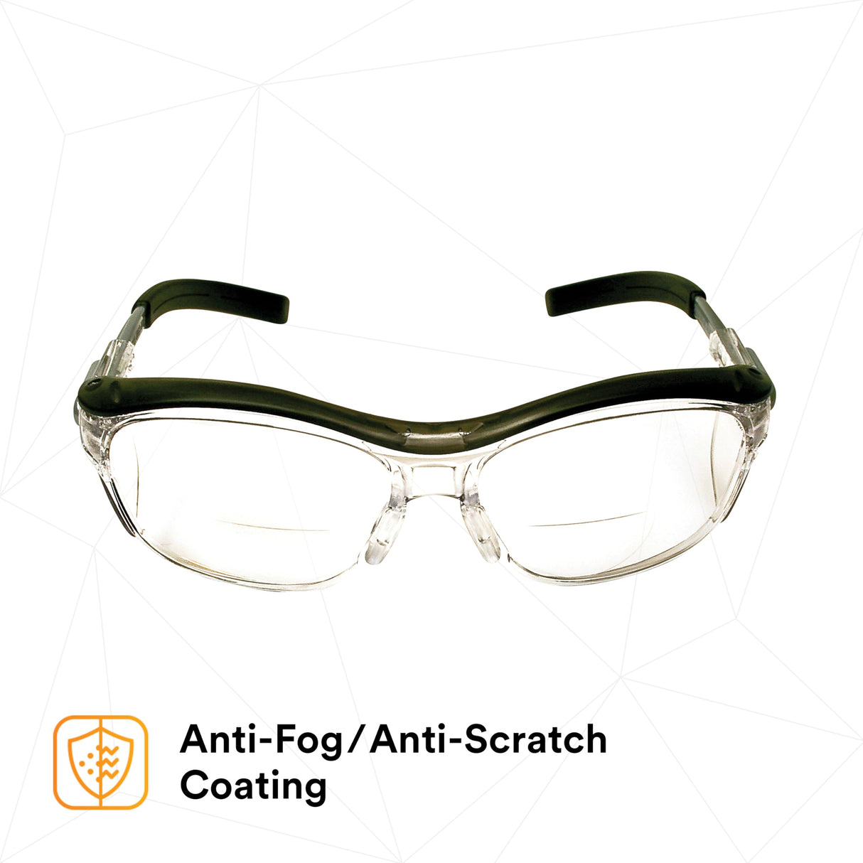 3M Safety Glasses with Readers, Nuvo Readers, +2.0 Diopter, Pack of 1, ANSI Z87, Clear Lens, Gray Frame, Soft Nose Bridge, Side Shields