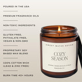Sweet Water Decor Cozy Season Fall & Winter Candle, 9oz Amber Jar Black Lid