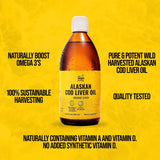 On Target Living Alaskan Cod Liver Oil Organic Lemon Flavor 16.67 oz (2-Pack) | Line Caught in The USA | Naturally Occurring Vitamin D | Rich in Omega 3 DHA/EPA | Non-GMO Project Certified