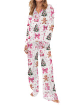 SHESHOW Satin Christmas Pajamas for Women Long Sleeve Winter Pjs Cute Bow Christmas Pajamas Sets L