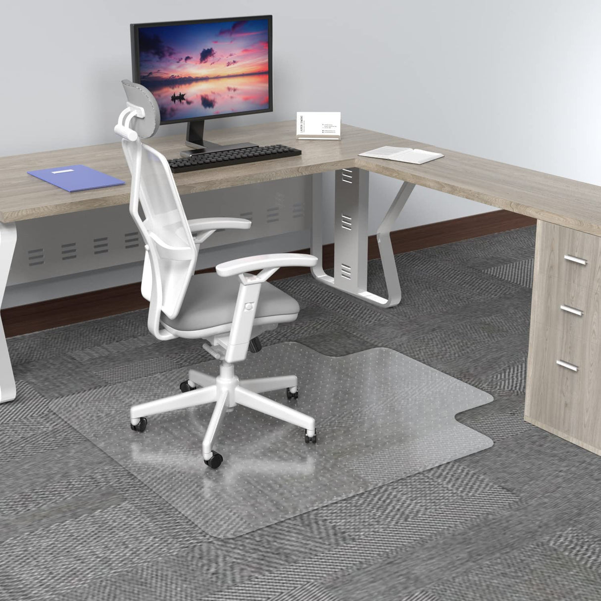 Amyracel Clear Chair Mat for Low Pile Carpet, 53'' x 45'' Thick Computer Desk Chair Mat for Carpeted Floors, Easy Glide Plastic Floor Mat for Office Chair on Carpet Protection (45'' x 53'' with Lip)