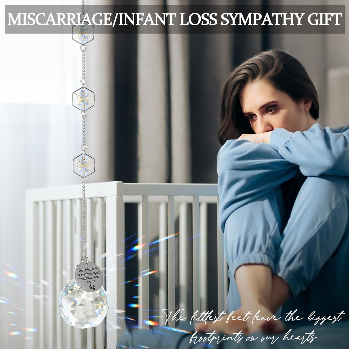 Althgr Miscarriage Memorial Suncatcher Gifts for Mothers Dad, Handmade Forget Me Not Baby's Breath Pressed Flower Miscarriage Ornament, Bereavement Remembrance Gift for Loss of Baby (Blue White)