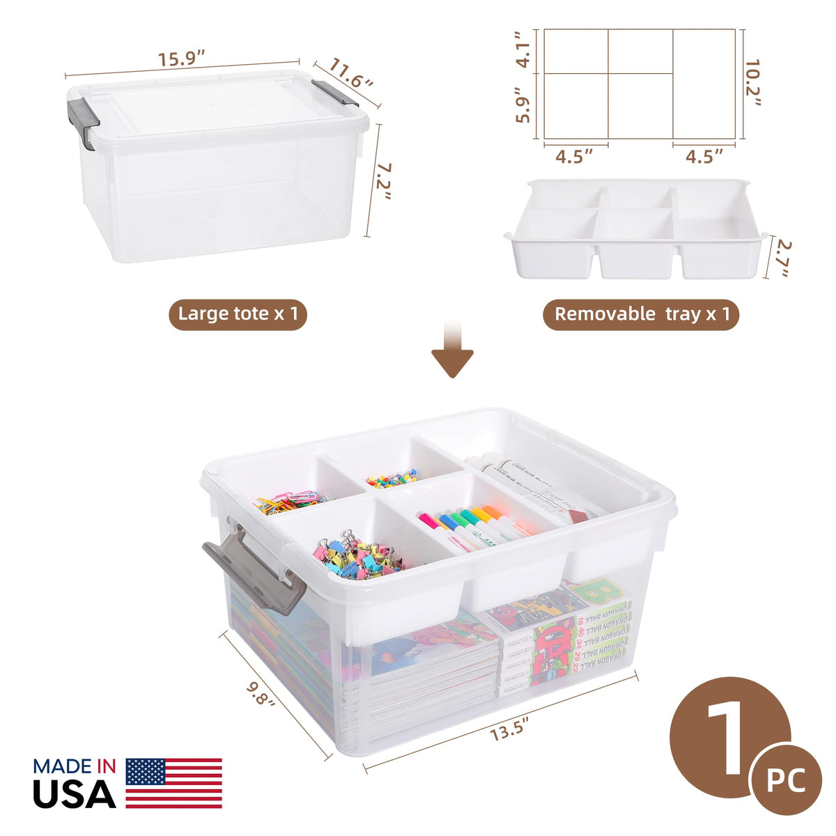 Citylife 17QT Clear Craft Organizers and Storage Box with Removable Tray