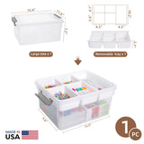 Citylife 17QT Clear Craft Organizers and Storage Box with Removable Tray