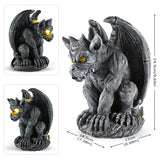 MIBUNG Large Winged Gargoyle Statue with Solar Lights Outdoor Decor, Sitting Gargoyle Monster Dragon Garden Guardian Gothic Creep Scary Sculpture, Patio Yard Lawn Decorations, Valentine's Day Gift