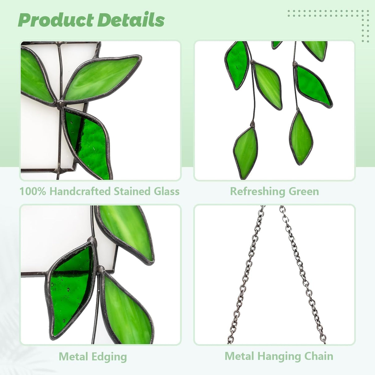 Handcrafted Real Stained Glass Window Hanging Green Plant Window Suncatcher