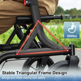 MAXWALK Walkers for Seniors, Rollator Walker with Seat, 12" Big Rubber Wheels All Terrain Rollator Walker with Backrest, Built-in Cable, Cup Holder, Foldable and Height Adjustment for Seniors, Black