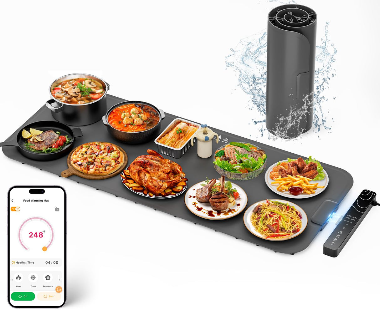𝗡𝗲𝘄𝗲𝘀𝘁 Warming Mat for Food XXL 37”x15” Food Warming Mat 10s Fast Heating Pad with APP Control Electric Warming Tray for Parties Buffet 99h Timer Portable Countertop Food Warmer Christmas Gift