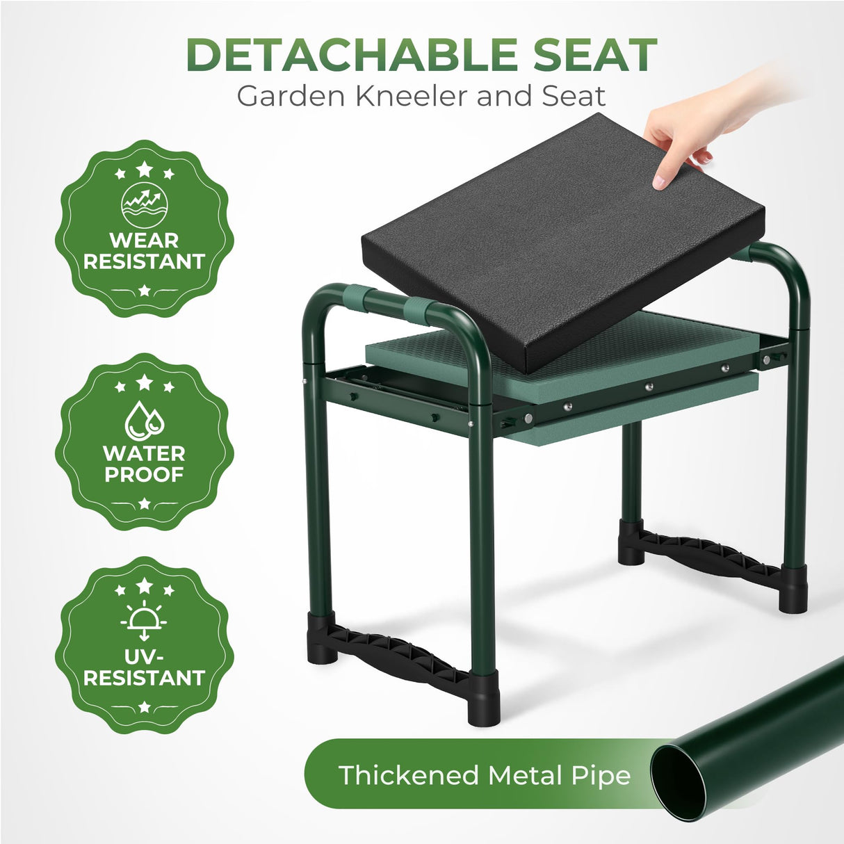 Walensee Garden Kneeler and Seat, Foldable Heavy Duty Garden Stool with Soft Kneeling Pad & Tool Pouch, Easy Stand Up Gardening Bench for Seniors, Women & Men, No Assembly Gardening Gift for Mom Dad