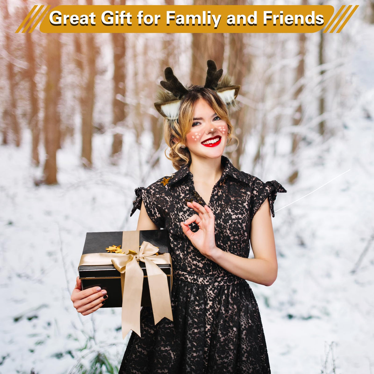 SIOTMERA Reindeer Antlers Headband, Realistic Deer Antlers Headbands Reindeer Ears Adults Christmas Party Birthday Makeup Cosplay, Reindeer Headband for Christmas Eve Costume Gift, Brown