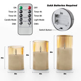 Battery Operated Flameless Candles with Remote & Timer, Gold Glass 3Pack