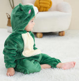 Flannel Long Sleeve Animals Costume for Baby Boy Girl Autumn Winter Toddler Front Zip Hooded Romper Frog Cosplay Jumpsuit for Halloween Christmas 100