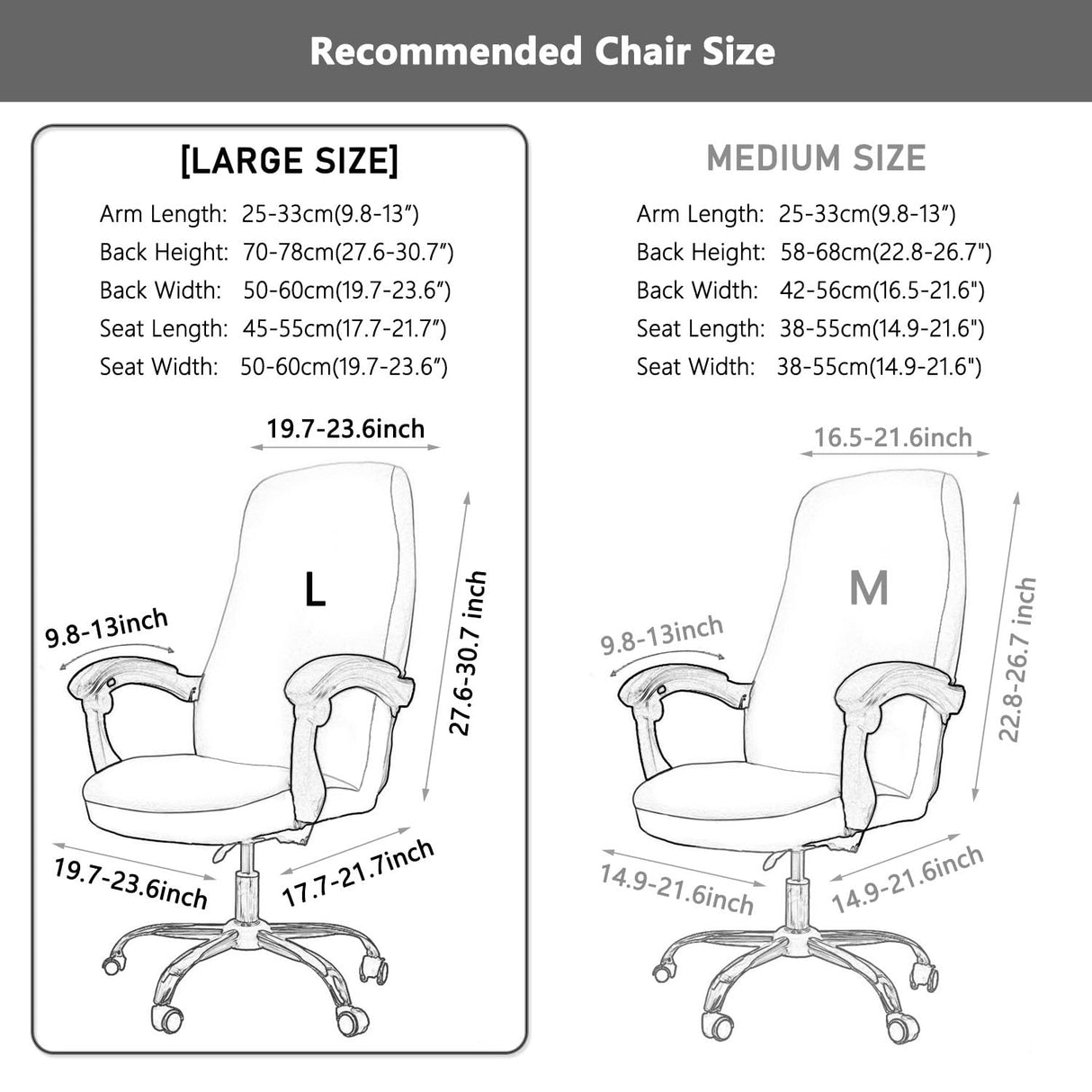 Melaluxe Office Chair Cover with Arm Covers - Universal Stretch Desk Chair Cover, Computer Chair Slipcovers (Size: L) - Black