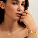 Gold Necklaces Bracelets Earring Set - 18K Gold Plated Flower Bracelet ,Stainless Steel Non Tarnish Floral Pendant Stud Jewelry Sets,Christmas Birthday Lucky Gift for Mom Wife Daughter Girlfriend