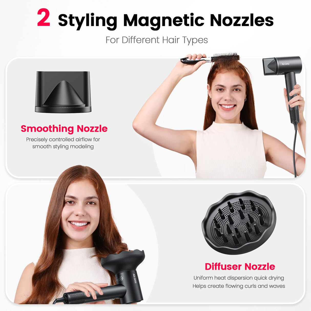 Hair Dryer, 110,000 RPM High-Speed Ionic Blow Dryer for Fast Drying, Professional Lightweight Hairdryer with Diffuser, Magnetic Nozzle, 4 Temps & 2 Speeds, Low Noise for Travel - Black