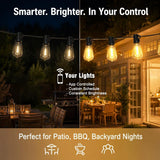 Skoiuc 50ft-LED-Lights-Outdoor-Waterproof-String Lights-Patio-Outside-Porch-Backyard-Garden-Gazebo-Yard-Deck-Balcony-Party-Camping-House-Hanging-Lighting-Bulb-Remote-Bluetooth-Hanging-Edison-ST38