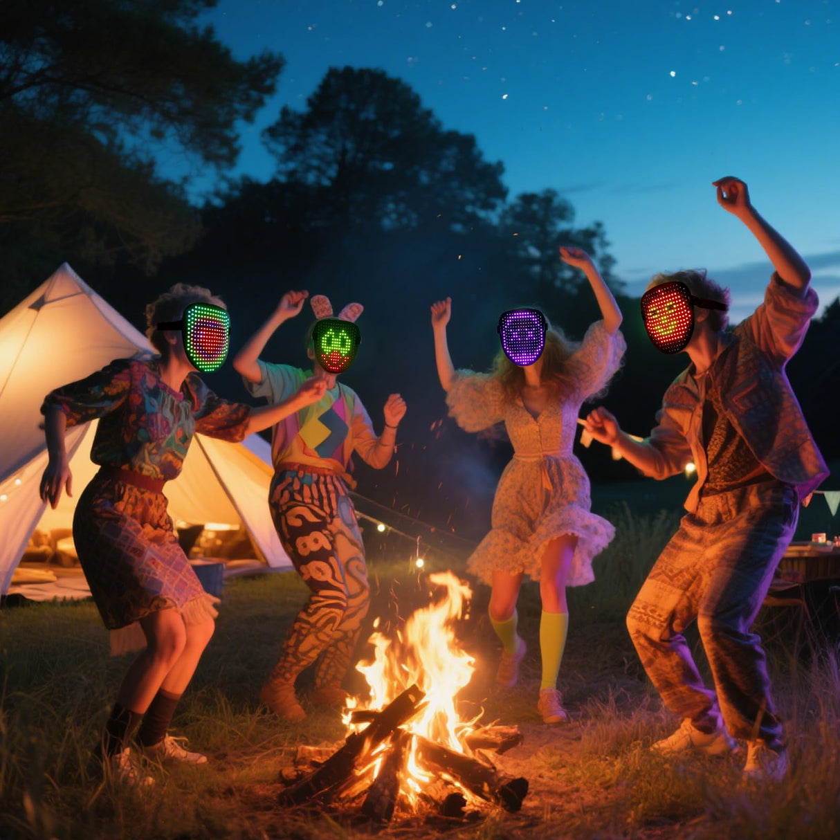 arscniek LED Face Mask with Gesture Control – Rechargeable Light Up Halloween Masks Costume for Adults & Kids, Glowing Transformable Cosplay Mask for Parties, Christmas, Concerts