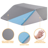 Bedluxe Leg Elevation Pillows, Leg Pillows for Sleeping, Cooling Gel Memory Foam Top, Wedge Pillow for Legs, Leg Wedges for Circulation, Swelling, After Surgery - Removable Cover (10 Inch, Grey)