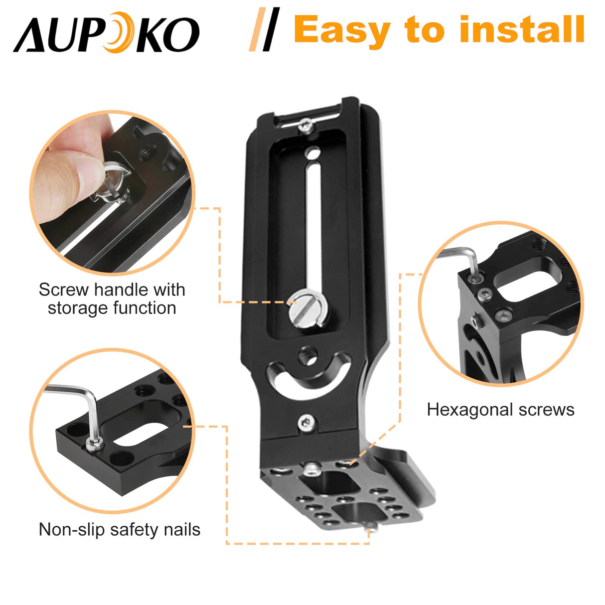 Aupoko Quick Release L-Bracket Compatible with Arca Swiss, L Bracket Quick Release Plate L Plate, 1/4" Tripod Plate for Ball Head Tripod Stabiliser Compatible with Manfrotto Canon Nikon Sony