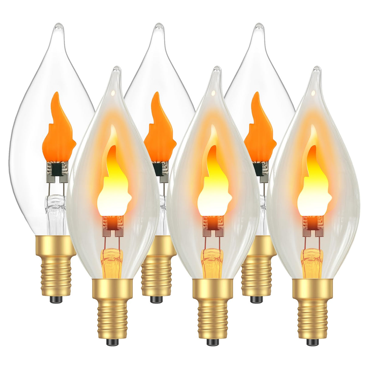 Hompavo Upgraded Flame Light Bulbs, E12 Chandelier Base Candelabra Flickering Fire Light Bulb, Clear Candle Light for Halloween Christmas Party Porch Indoor Outdoor Home Decorations - C35/6 Pack