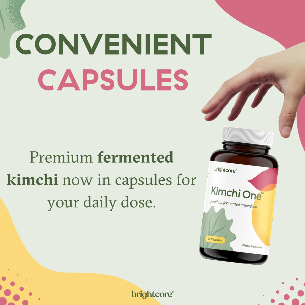 Brightcore Nutrition - Kimchi One, Kimchi Powder Capsules, Probiotics, Enzymes, & Antioxidant Supplement, Premium Gut Health Superfood for Overall Well Being, Gluten-Free, 90 Vegan Capsules