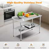 ROVSUN 60'' x 24'' Stainless Steel Table for Prep & Work,Commercial Worktables & Workstations, NSF Heavy Duty Metal Table with Adjustable UnderShelf & Backsplash for Kitchen,Restaurant,Home,Hotel