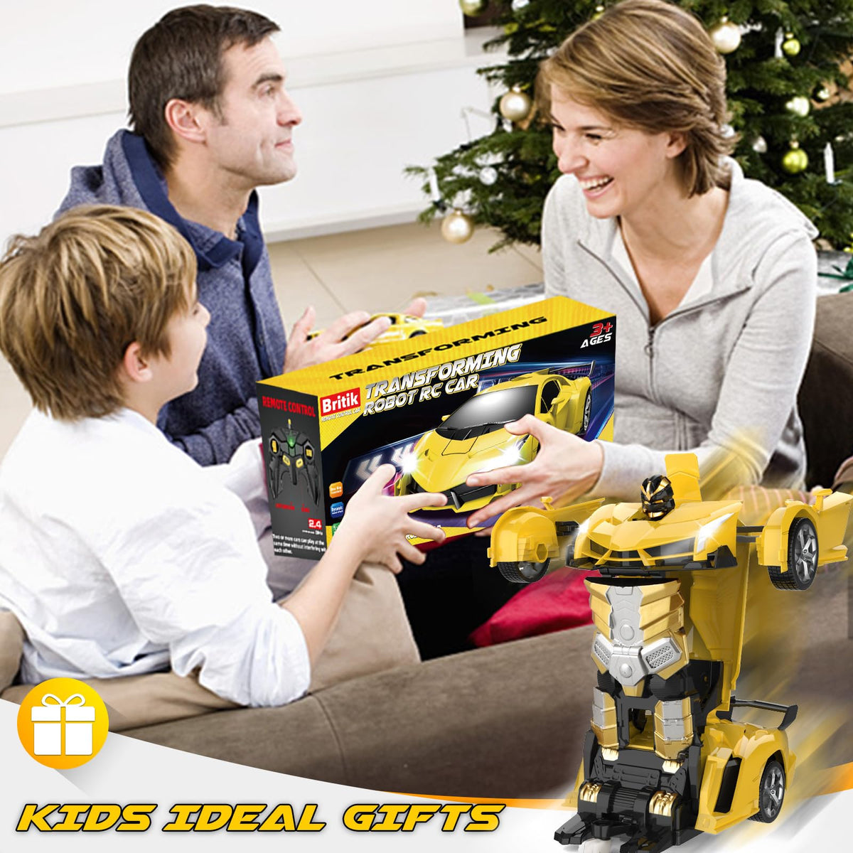 Britik Transform Remote Control Car Toys for Boys 4-6, Drift RC Car Yellow