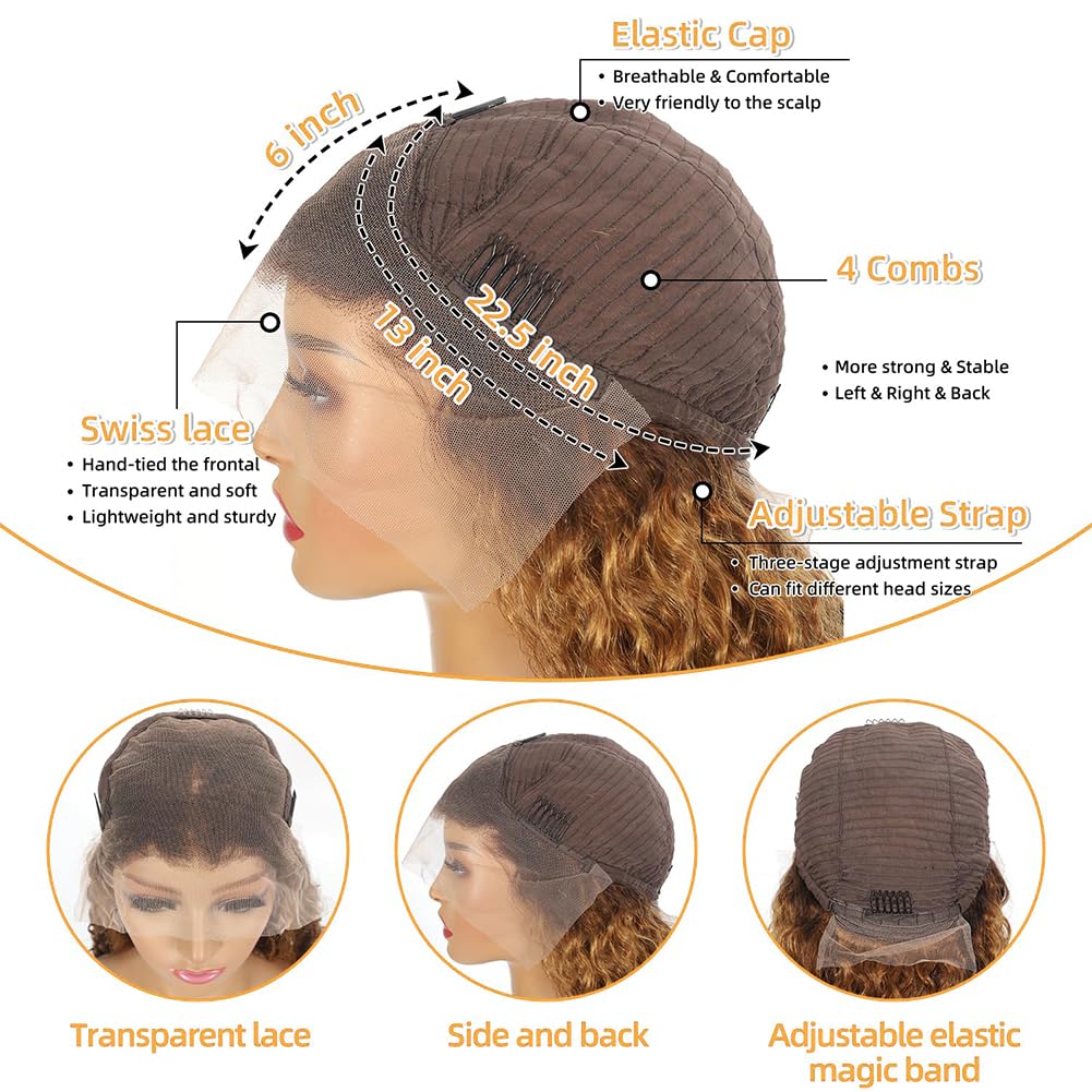 13x6 Highlight Lace Front Wig Human Hair 30inch 4/27 Ombre Deep Wave Lace Front Wig Human Hair Pre Plucked With Baby Hair 180% Density Honey Blonde Curly Human Hair Glueless Wigs (30 inch)