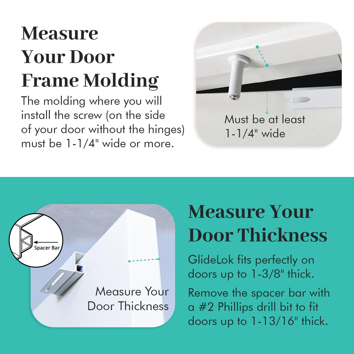2 Pack – GlideLok Child Safety Door Top Lock | for Interior & Exterior Doors | Lock & Unlock from Both Sides | Stop Kids, Pets, Dogs & Cats from Opening Doors