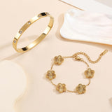 FUNIO 18K Gold Plated Van cleef Clover Bracelet Love bangle Set for Women - Stack Friendship Bracelet Lucky Link Bracelets Jewelry Gifts Trendy for Women
