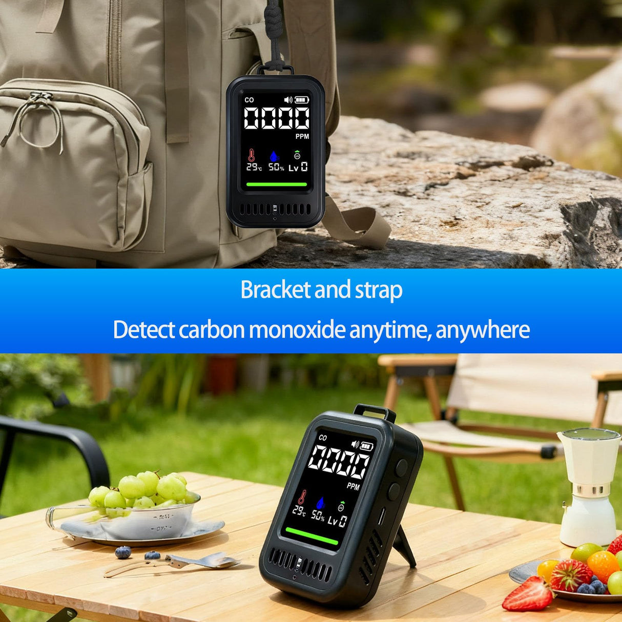 Advanced Carbon Carbonmonoxide Alarm Device Highlighting 3 Stage Visual Sound Alert 10 Day Compact Plan ABS Substance Wearable Carbon Carbonmonoxide Meter