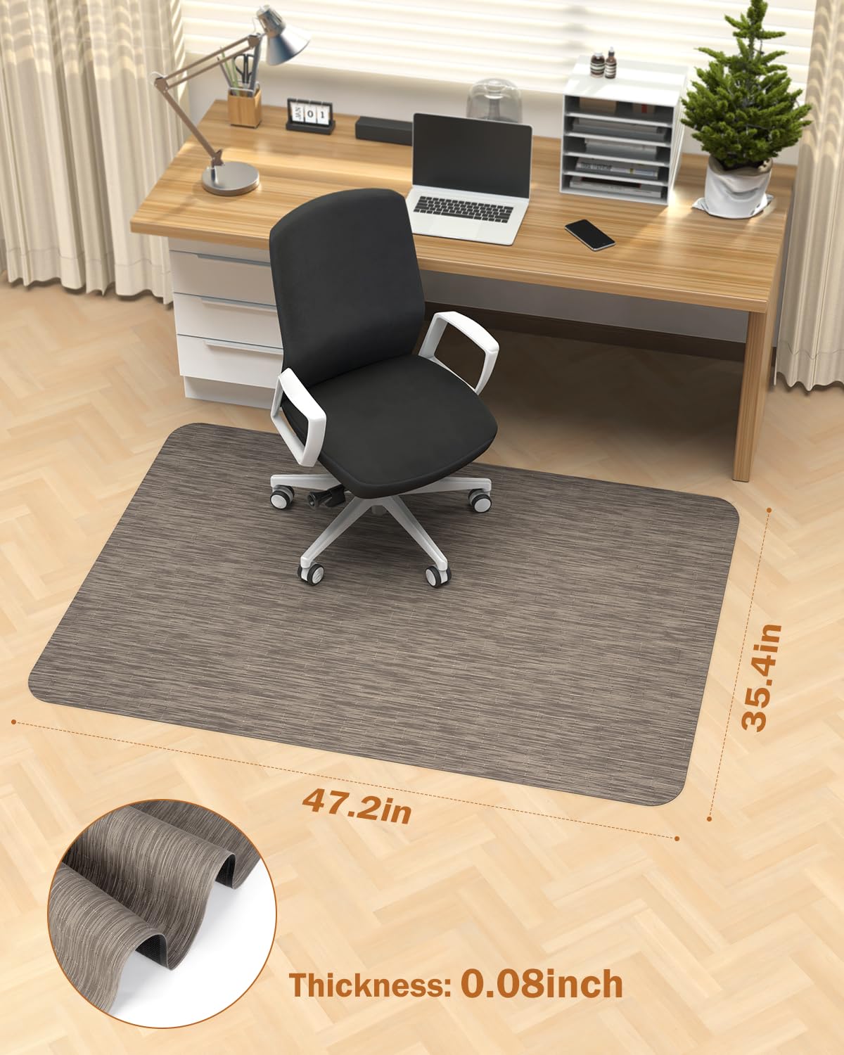Blvornl Office Chair Mat for Hardwood Floor, 35.4"*47.2" Desk Computer Chair Mat for Hard Wood, Large Anti-Slip Hard Floor Protector Rolling Chair Mat, PVC Mat Desk Rug for Office and Dark Brown