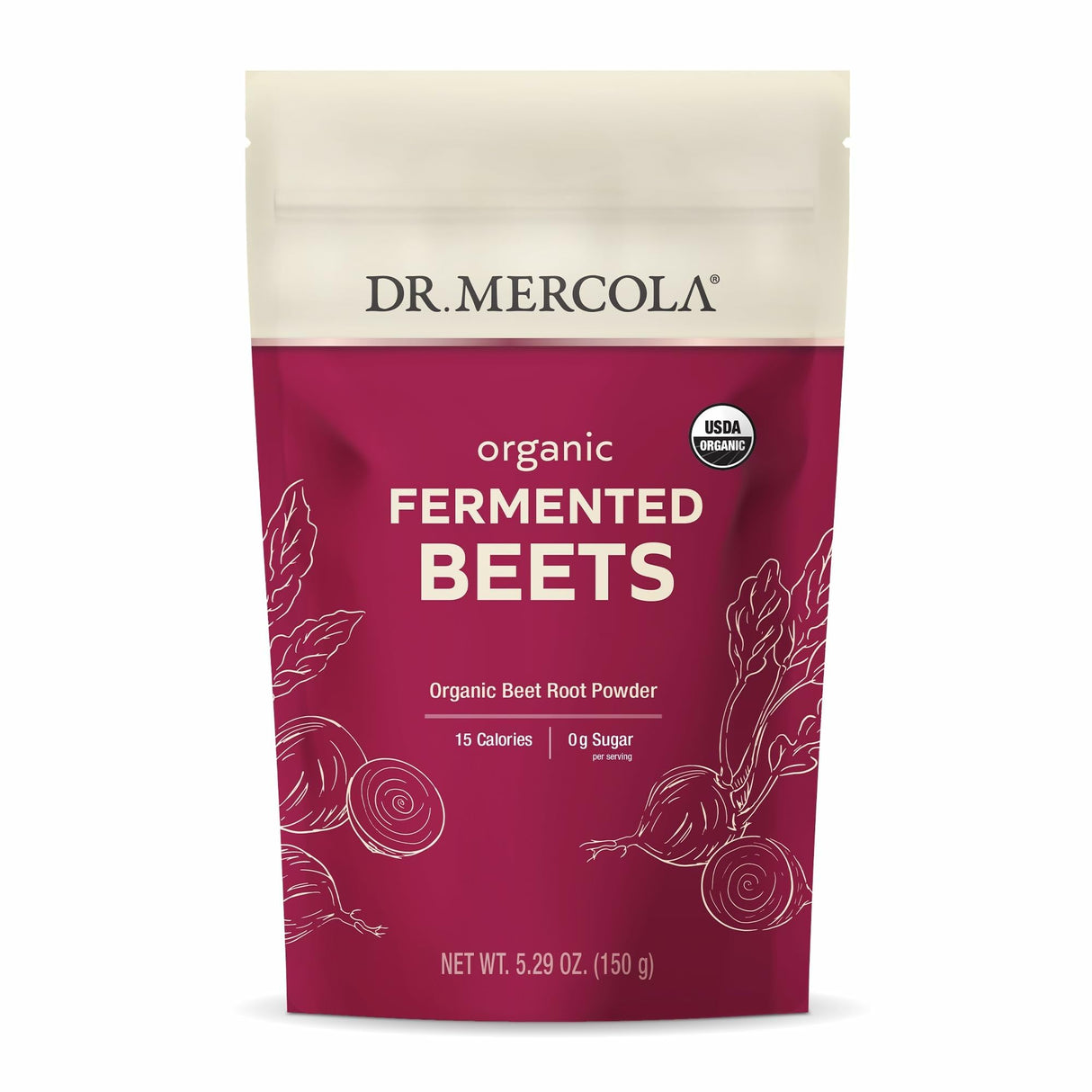 Dr. Mercola Organic Fermented Beet Powder - Beet Root Powder to Support Circulation, Focus & Energy - Non-GMO, Soy-Free & Gluten-Free - 30 Servings